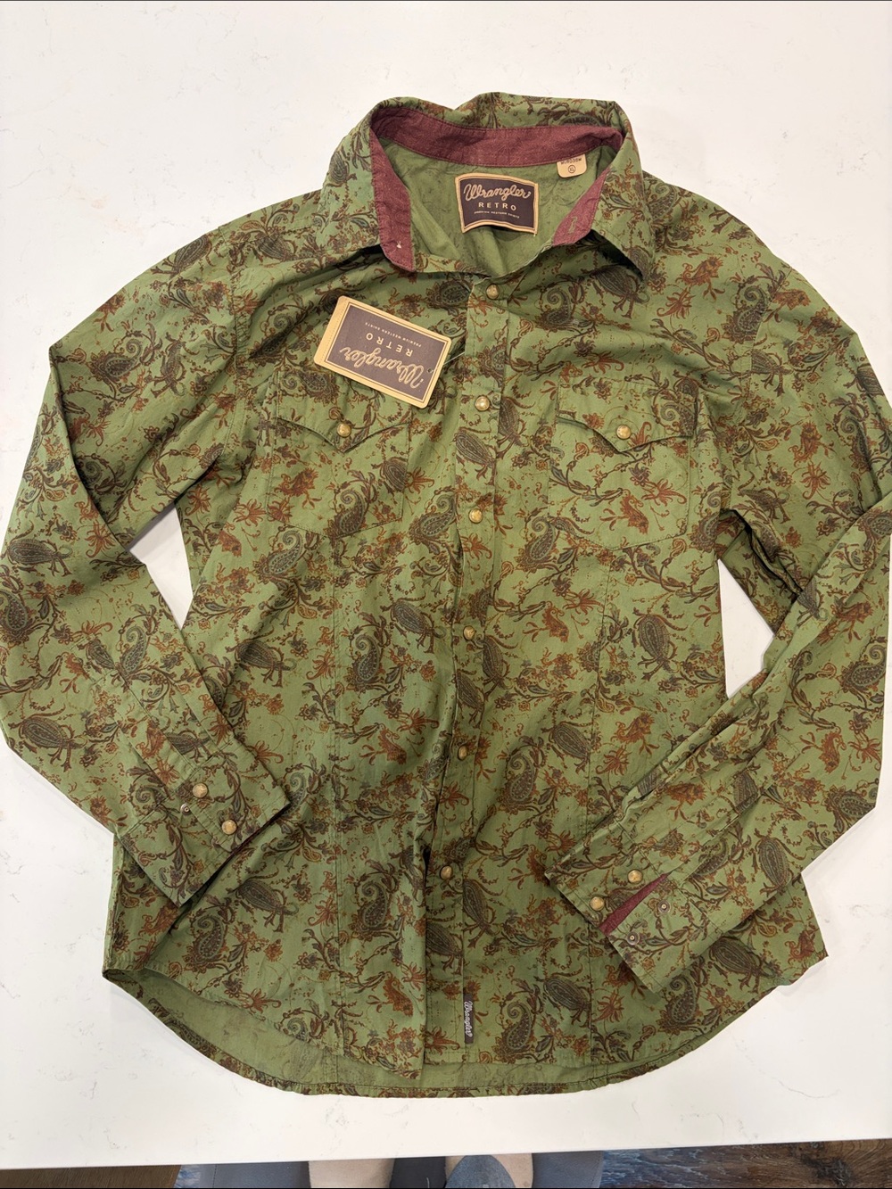 Green Wrangler Retro Long-Sleeve Western Shirt Paisley Print Men’s XL NWT